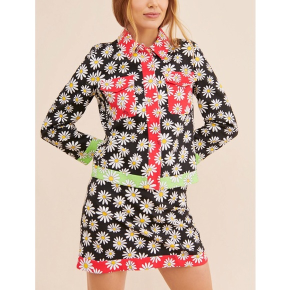 Moschino Boutique x Free People Daisy 4 | Sm Black Red Colorblock Floral Jacket - Picture 9 of 10